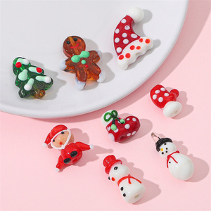 Hand Painted Glass Fun Cartoon Beads Christmas Tree Santa Claus Christmas hat Christmas Socks Glass Beads For Jewelry Making