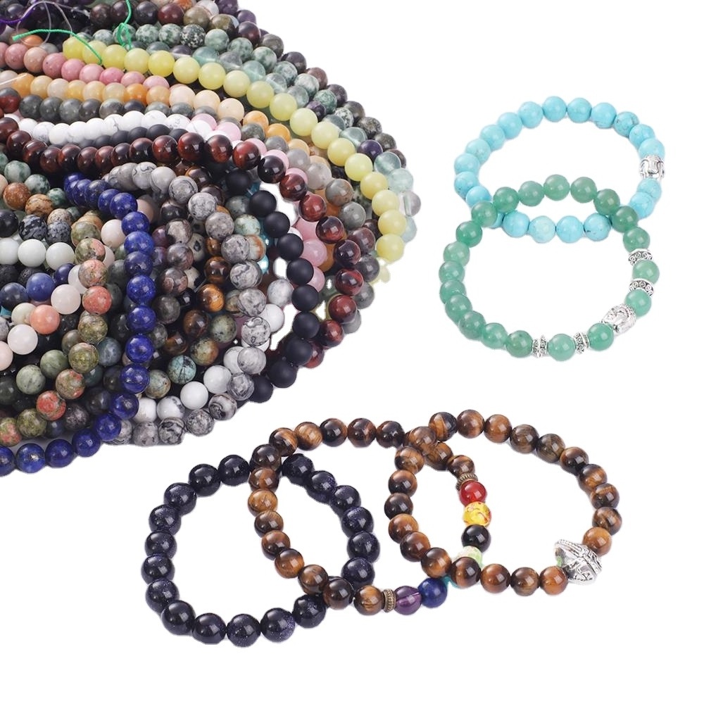 Free Shipping Wholesale Natural Gemstone Agate Jasper Jade Quartz Round Loose Stone Beads for Necklace Bracelet Jewelry Making