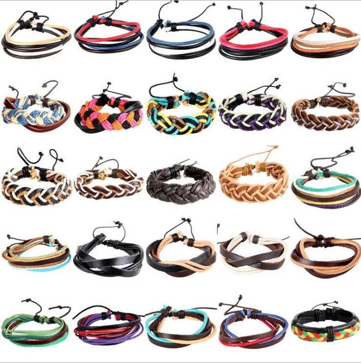 Wholesale Mixed Braided Multilayer Genuine Cuff Wrap Adjustable Leather Bracelets For Men