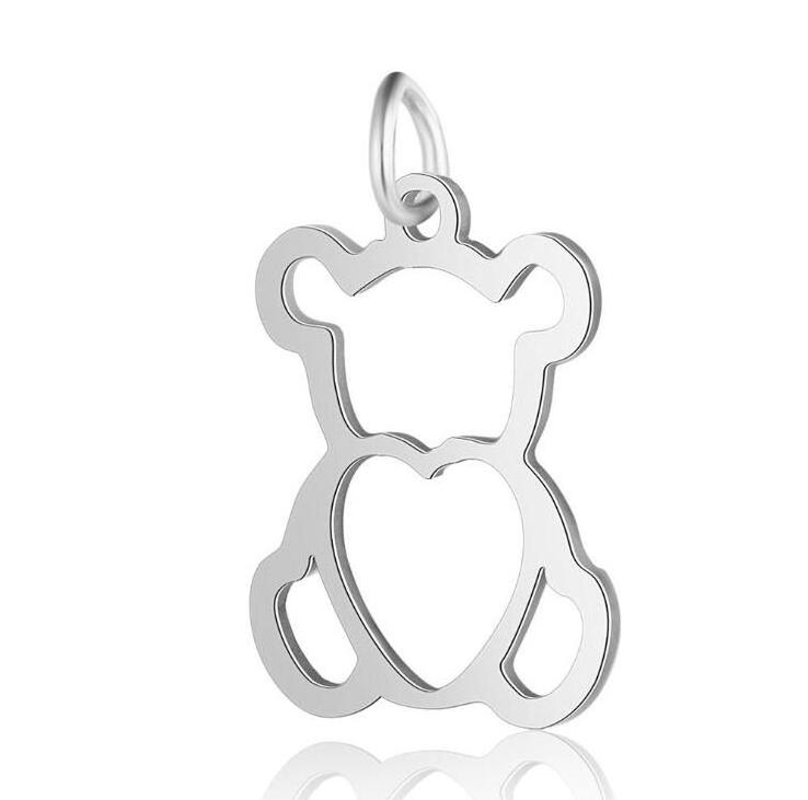 5pcs/lot 100% Stainless Steel Hollow Bear Charm Wholesale DIY Jewelry Finding Supplies DIY Jewelry Making Charm