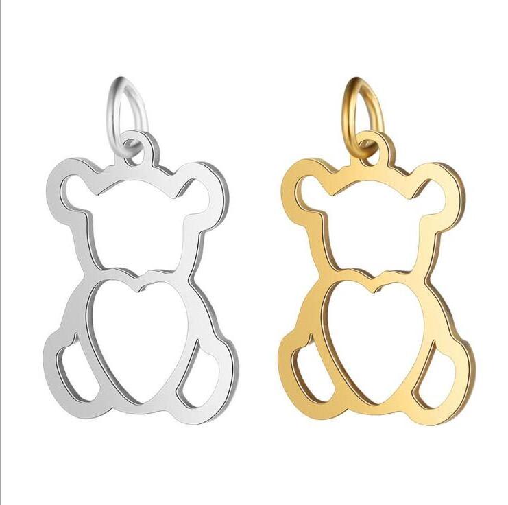 5pcs/lot 100% Stainless Steel Hollow Bear Charm Wholesale DIY Jewelry Finding Supplies DIY Jewelry Making Charm