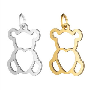 5pcs/lot 100% Stainless Steel Hollow Bear Charm Wholesale DIY Jewelry Finding Supplies DIY Jewelry Making Charm