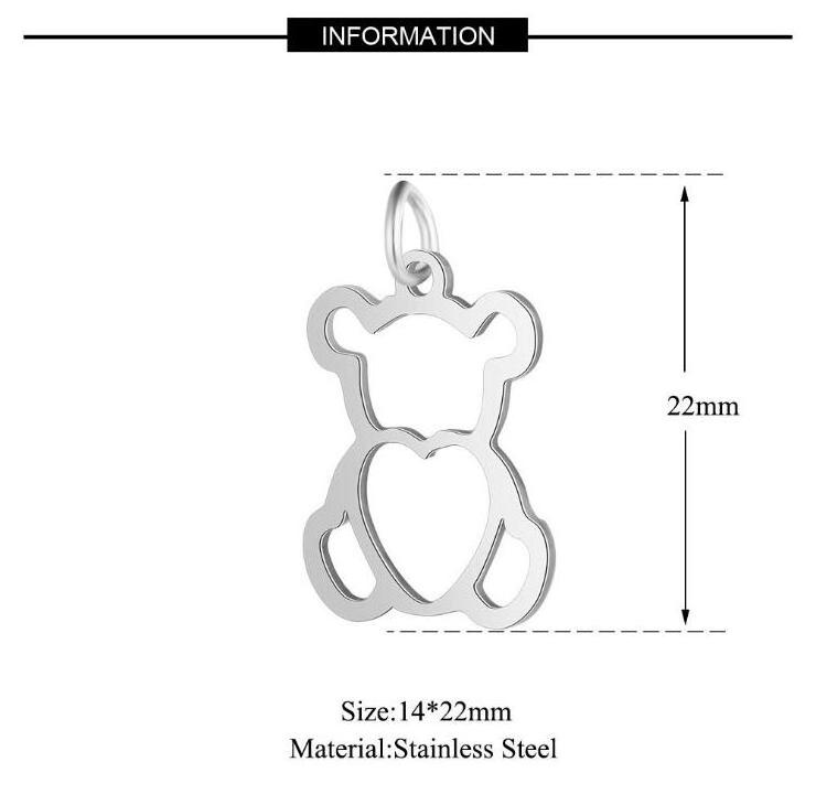 5pcs/lot 100% Stainless Steel Hollow Bear Charm Wholesale DIY Jewelry Finding Supplies DIY Jewelry Making Charm