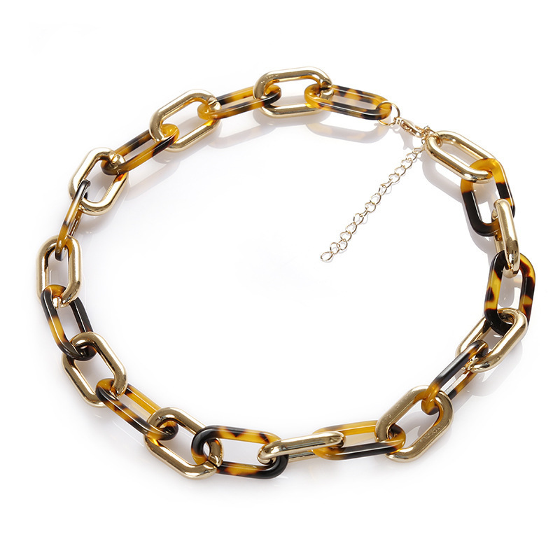 Hot sale acrylic alloy chain link necklaces chunky necklace panelled leopard print short necklace