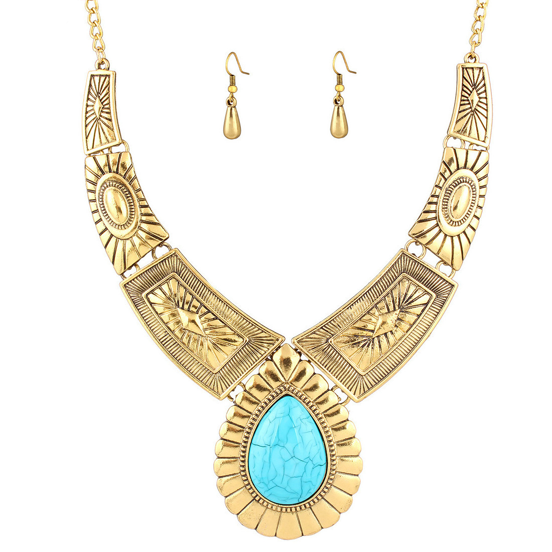 Boho Exaggerated Metal Waterdrop Turquoise Choker Bib Necklace African Jewelry