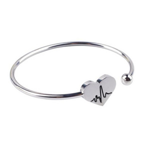 Stainless Steel Open Cuff Adjustable Size Wire Mesh Heart Bangle Bracelet For Men And Women