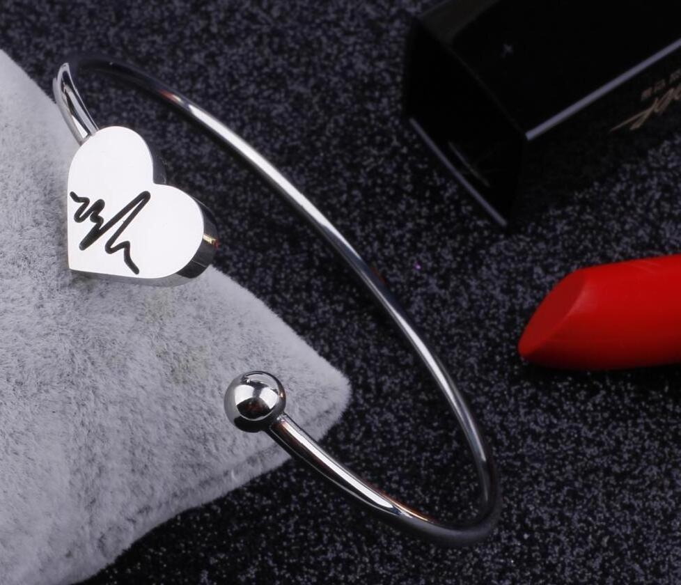 Stainless Steel Open Cuff Adjustable Size Wire Mesh Heart Bangle Bracelet For Men And Women