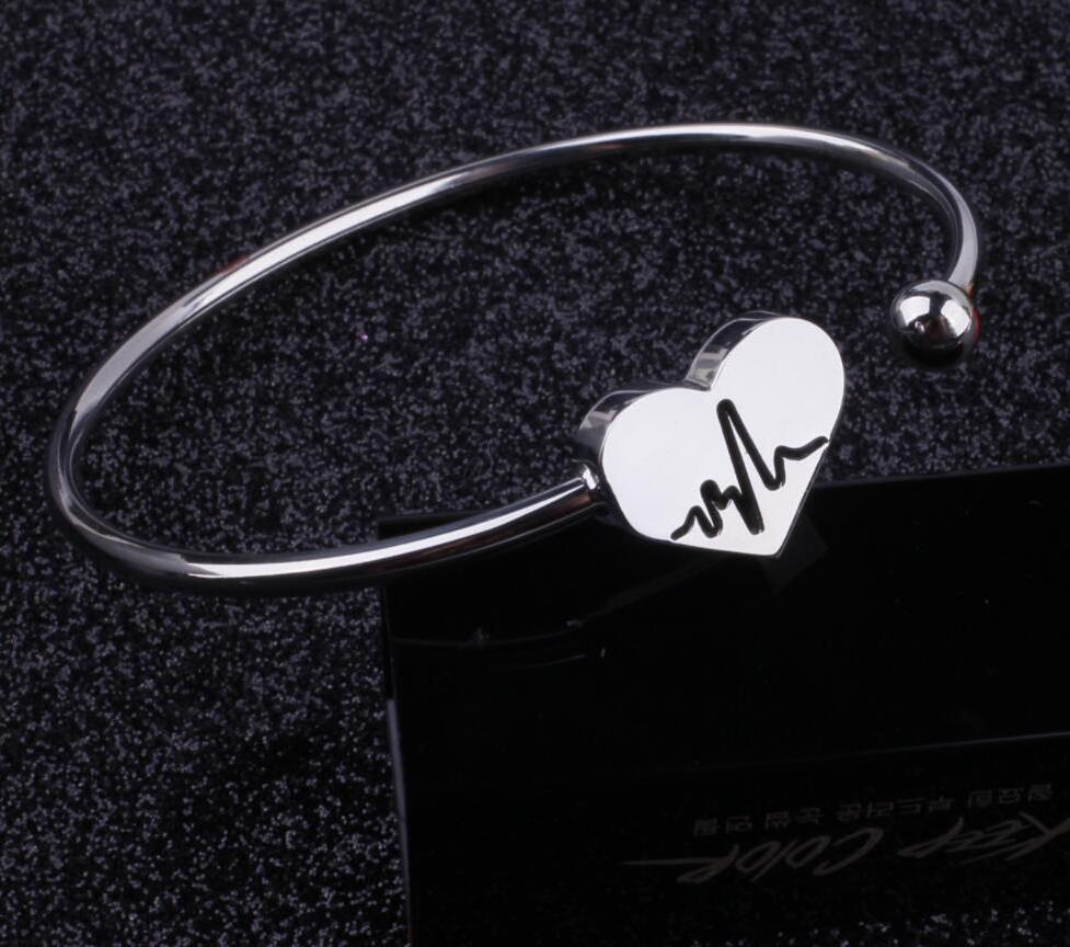 Stainless Steel Open Cuff Adjustable Size Wire Mesh Heart Bangle Bracelet For Men And Women