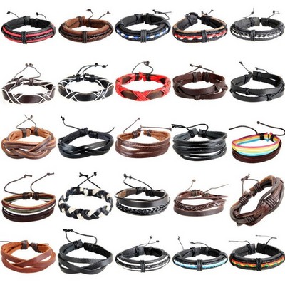 Wholesale Mixed Braided Multilayer Genuine Cuff Wrap Adjustable Leather Bracelets For Men