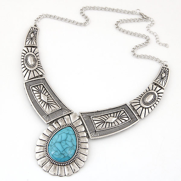 Boho Exaggerated Metal Waterdrop Turquoise Choker Bib Necklace African Jewelry