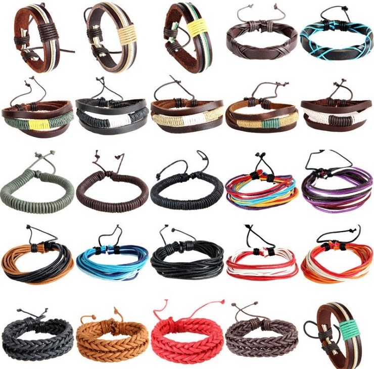 Wholesale Mixed Braided Multilayer Genuine Cuff Wrap Adjustable Leather Bracelets For Men