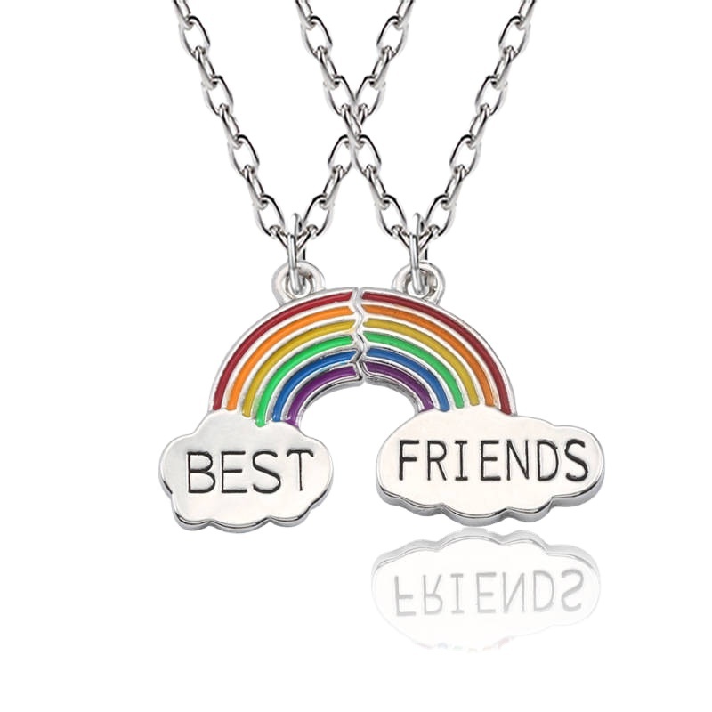 Best Friends Pendant Necklace Rainbow Pendant Necklace Stainless Steel Friendship Jewelry