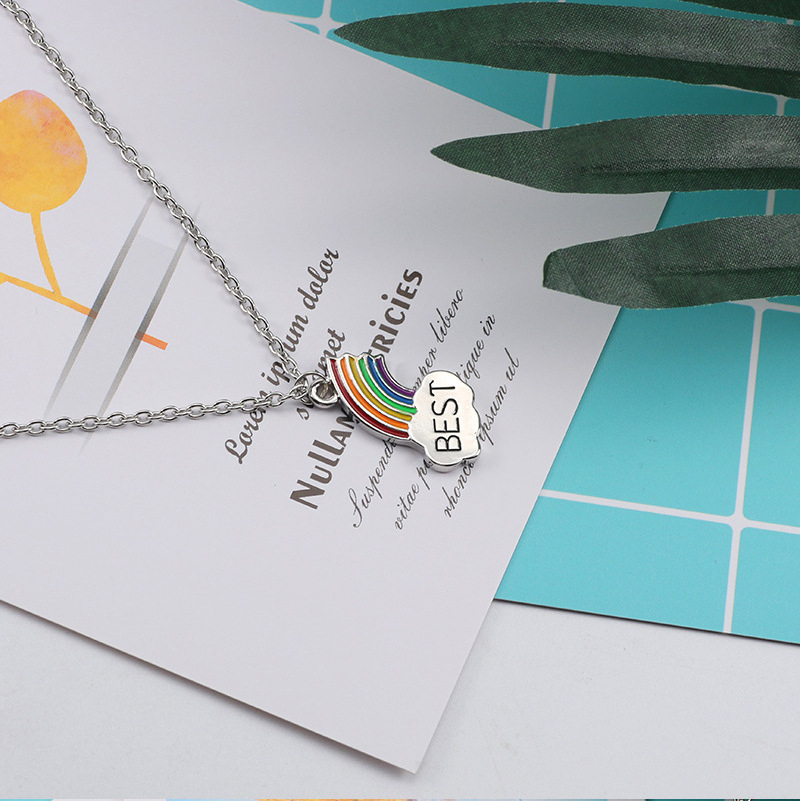 Best Friends Pendant Necklace Rainbow Pendant Necklace Stainless Steel Friendship Jewelry