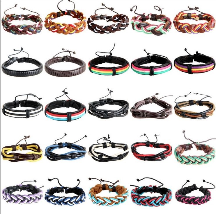 Wholesale Mixed Braided Multilayer Genuine Cuff Wrap Adjustable Leather Bracelets For Men