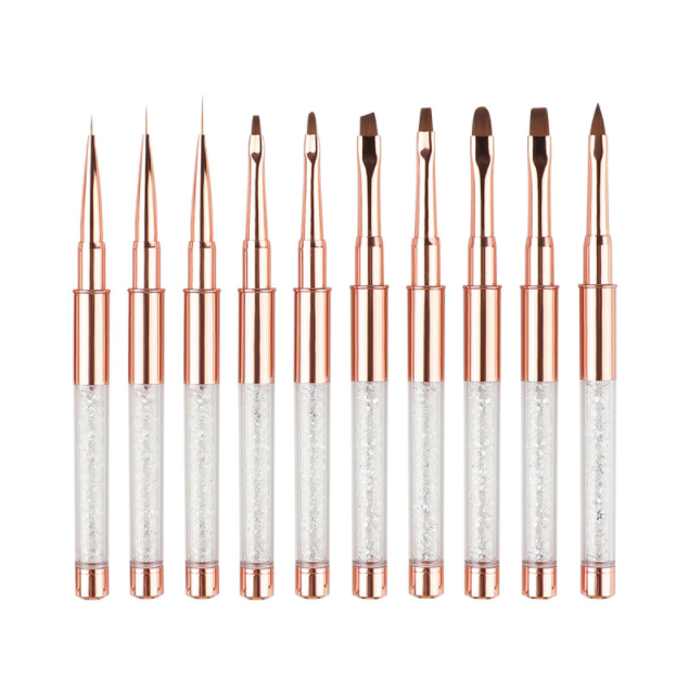 2023 Private label #2-#14 diamond handle rose gold gel oval acrylic set brush nail Metal brush set