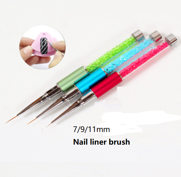 Diamond-Decorated 7 9 11mm Nylon Liner Brush for Easy Nail Art and Brushed Nail Polish Application