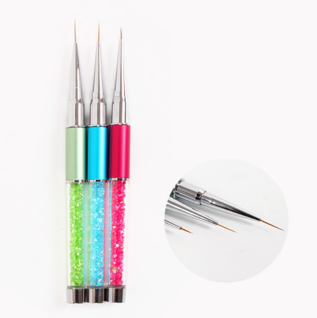 Diamond-Decorated 7 9 11mm Nylon Liner Brush for Easy Nail Art and Brushed Nail Polish Application