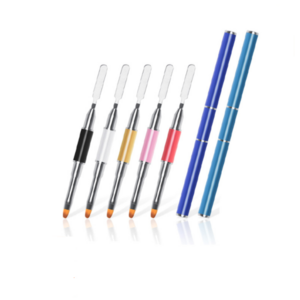 Wholesale double head metal handle nail pusher oil pen with brush tip on nail glue nail tube brush