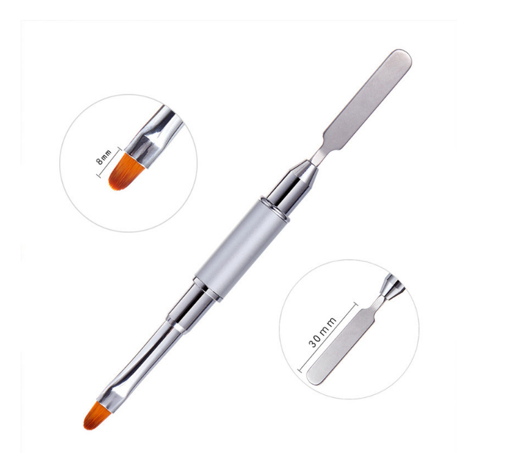 Wholesale double head metal handle nail pusher oil pen with brush tip on nail glue nail tube brush