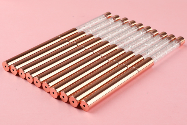 2023 Private label #2-#14 diamond handle rose gold gel oval acrylic set brush nail Metal brush set