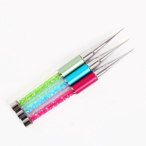 Diamond-Decorated 7 9 11mm Nylon Liner Brush for Easy Nail Art and Brushed Nail Polish Application