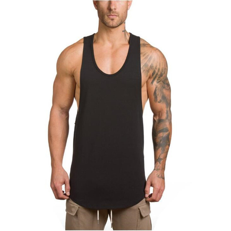 custom Solid Color hollow Ribbed Undershirt Sports Fitness Seamless Black Men Vest