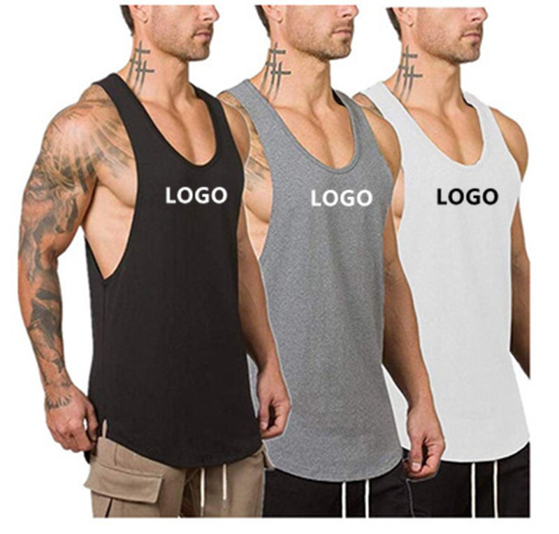 custom Solid Color hollow Ribbed Undershirt Sports Fitness Seamless Black Men Vest