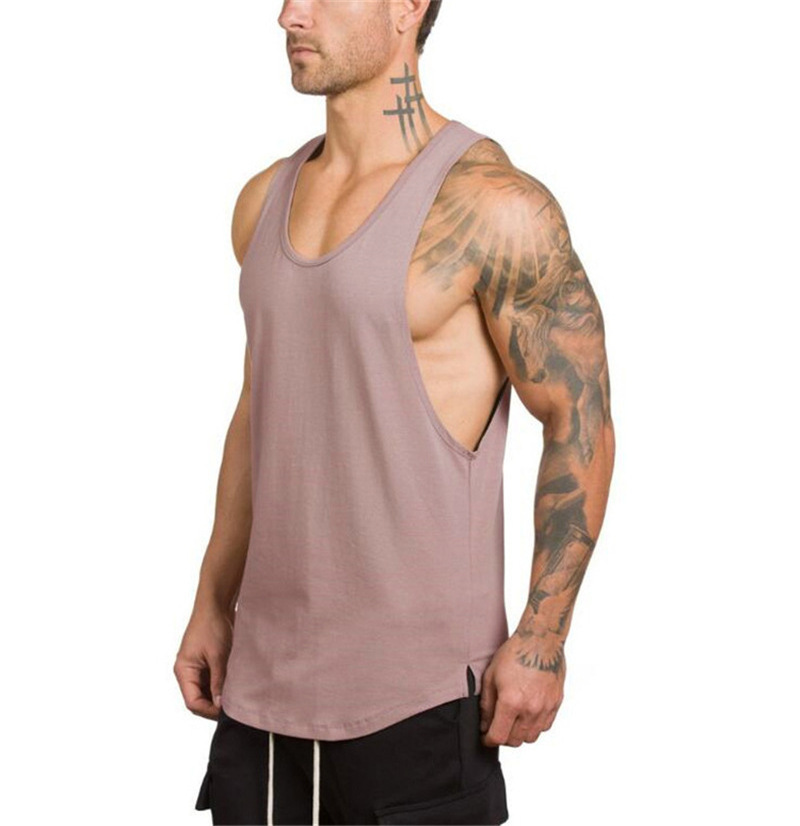 custom Solid Color hollow Ribbed Undershirt Sports Fitness Seamless Black Men Vest