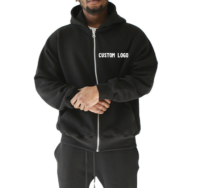 CL Custom Kangaroo Pouch Pocket plain blank black full face zip hoodie for men