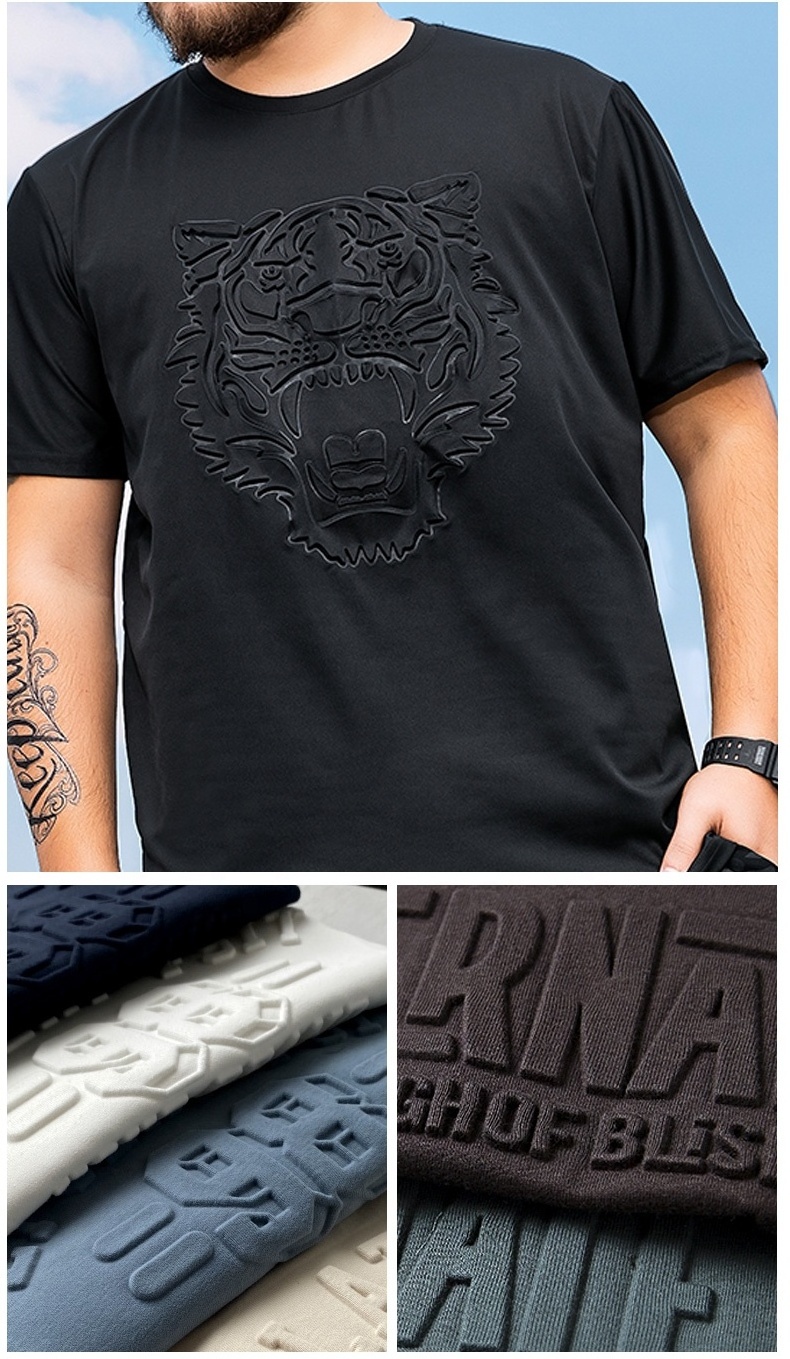 CL OEM Fashion Embossed Tee shirt Men Organic Pima Cotton tshirt Oversize Plain Graphic Custom 3D Embossed T-Shirts