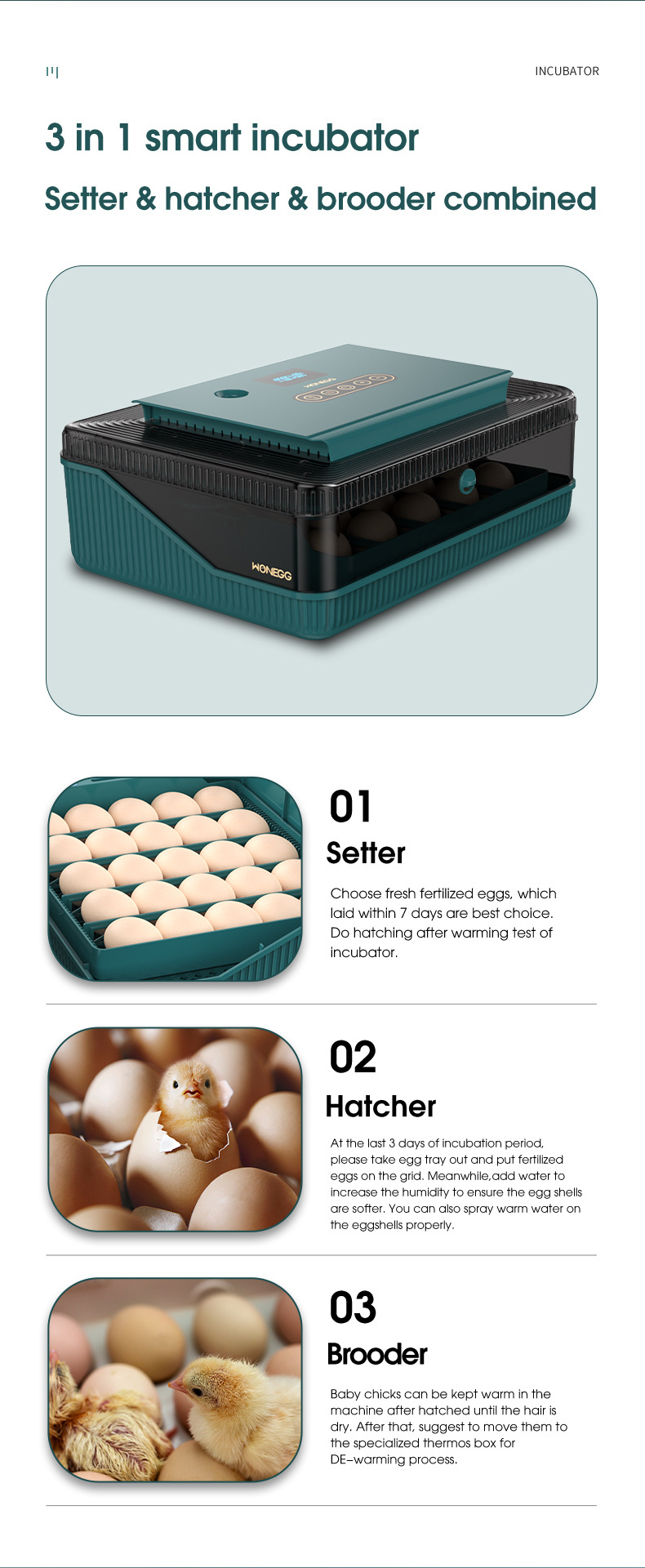 WONEGG Cheap Prices EW 25 Flexible Egg Tray Incubators Home Use Poultry Incubator