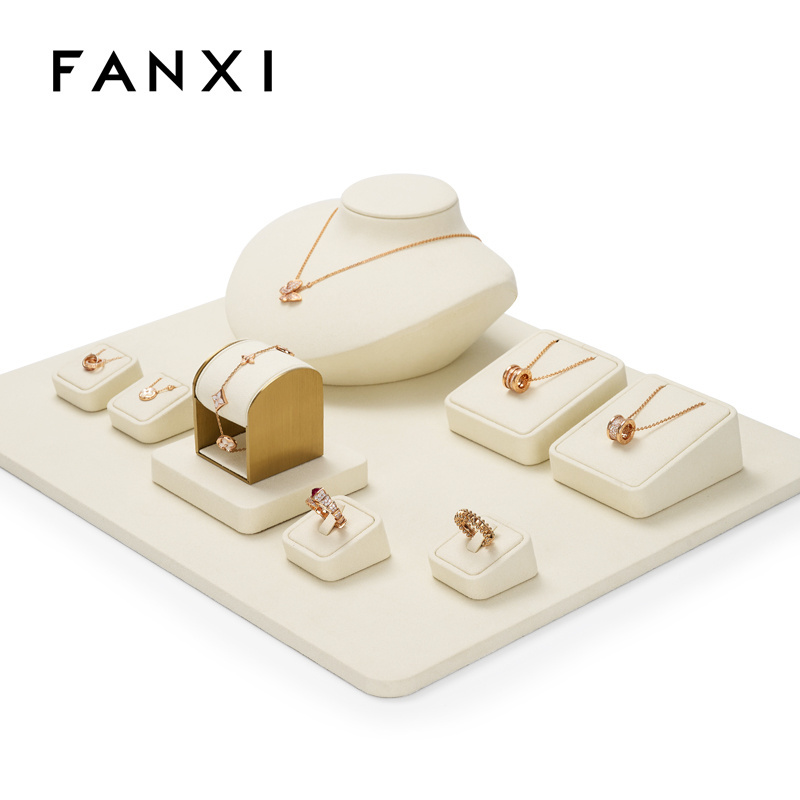 FANXI Factory  New Jewellery Display Sets PU Leather Ring Earrings Necklace Holder Jewellery window display