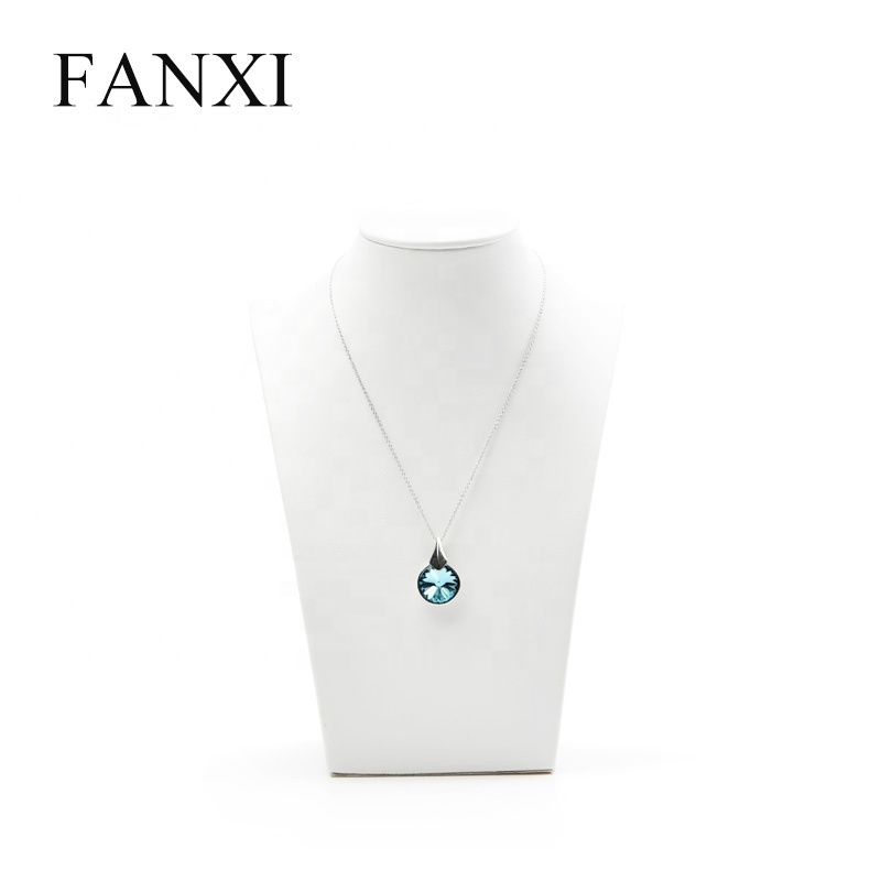 FANXI Custom Luxury Jewelry Exhibitor Organizer Bust For Pendant White PU Leather Necklace Display Mannequins