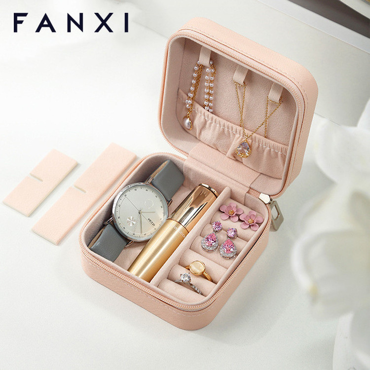 FANXI luxury arrival mini leather pu Small Travel Jewelry Box organizer women gifts custom logo jewelry storage box with mirror