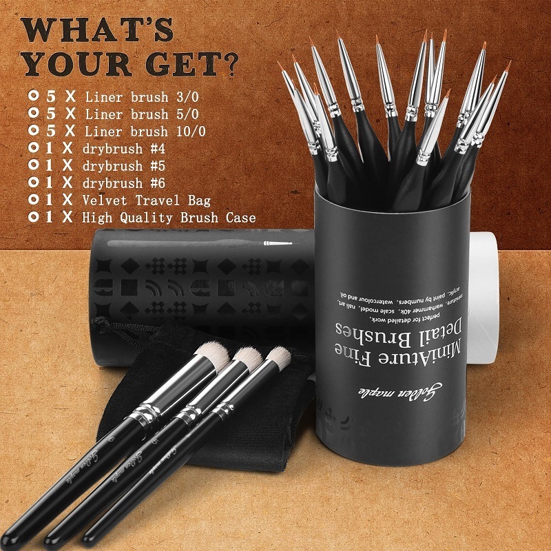 High Quality Wool Drybrush Set Neylon Miniature Detail Artist Paint Brush Drawing Pen Kit 5/0#