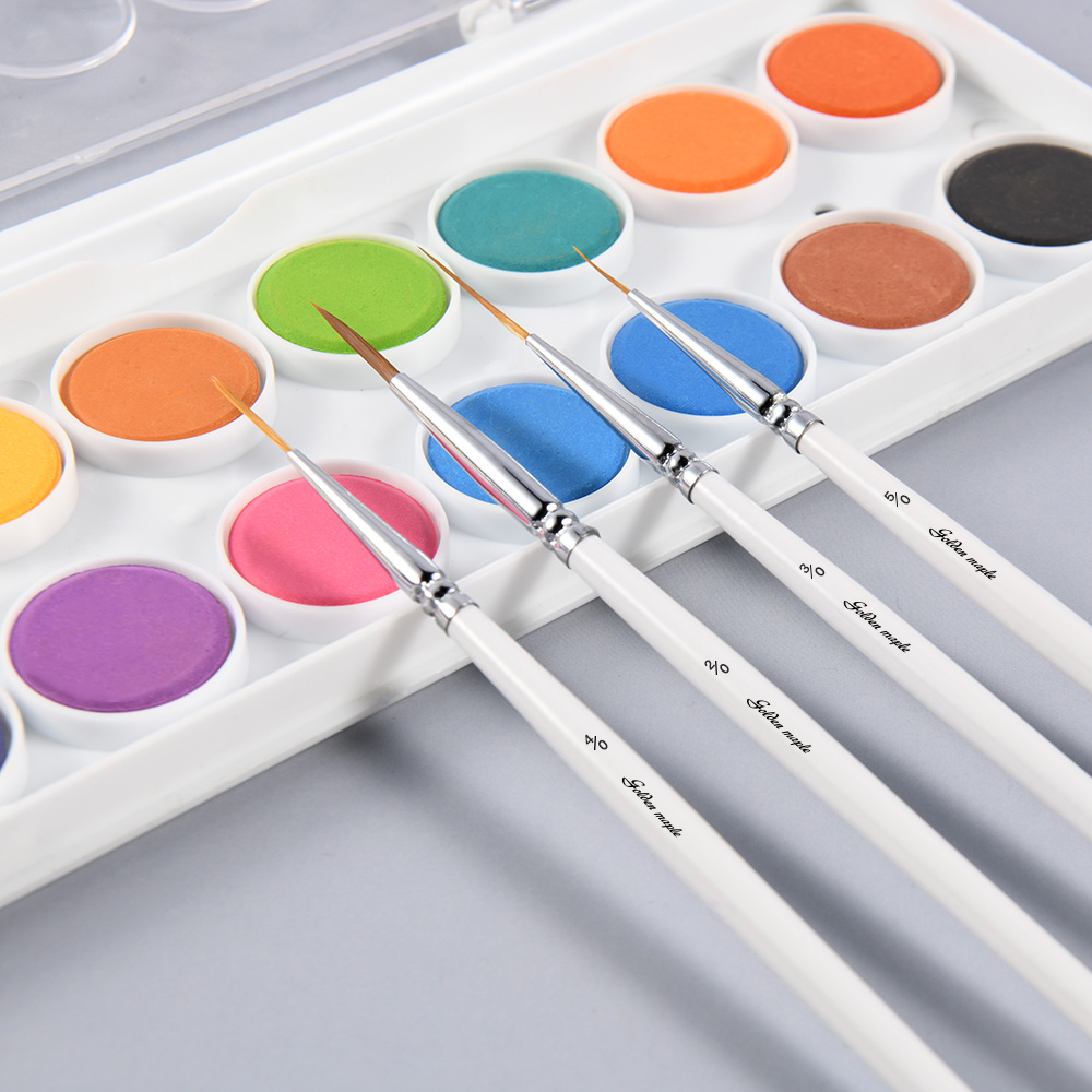 White Wooden Handle Nylon Hair Long Fine Detail Brush 4PCS Watercolor Acrylic Painting Brushes Kit