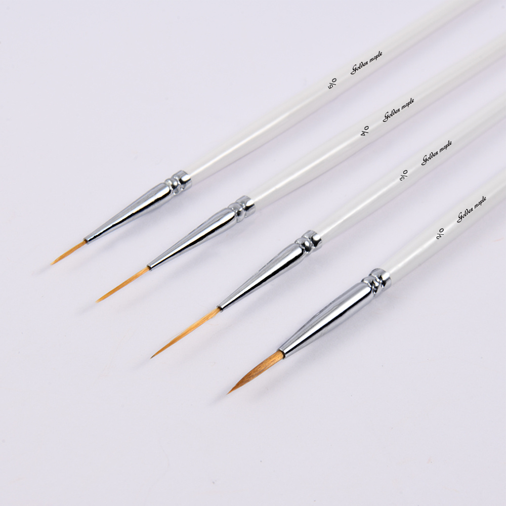 White Wooden Handle Nylon Hair Long Fine Detail Brush 4PCS Watercolor Acrylic Painting Brushes Kit