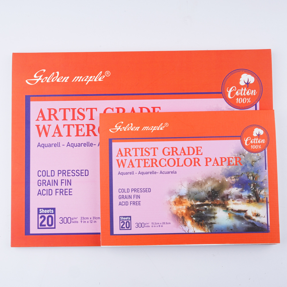 Wholesale Watercolor Paper 300gsm 100% Cotton 9 12 6 8 in Watercolor Paper 20 Sheets for Painting Art Works Student Drawing