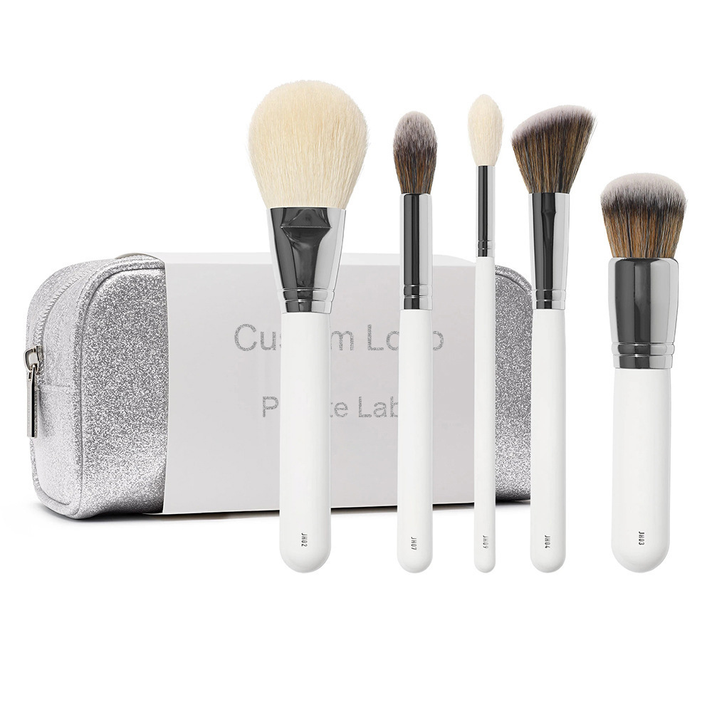 White wood handle high end makeup brushes full set face brushes bling makeup brushes with makeup bag