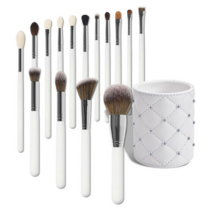 White wood handle high end makeup brushes full set face brushes bling makeup brushes with makeup bag