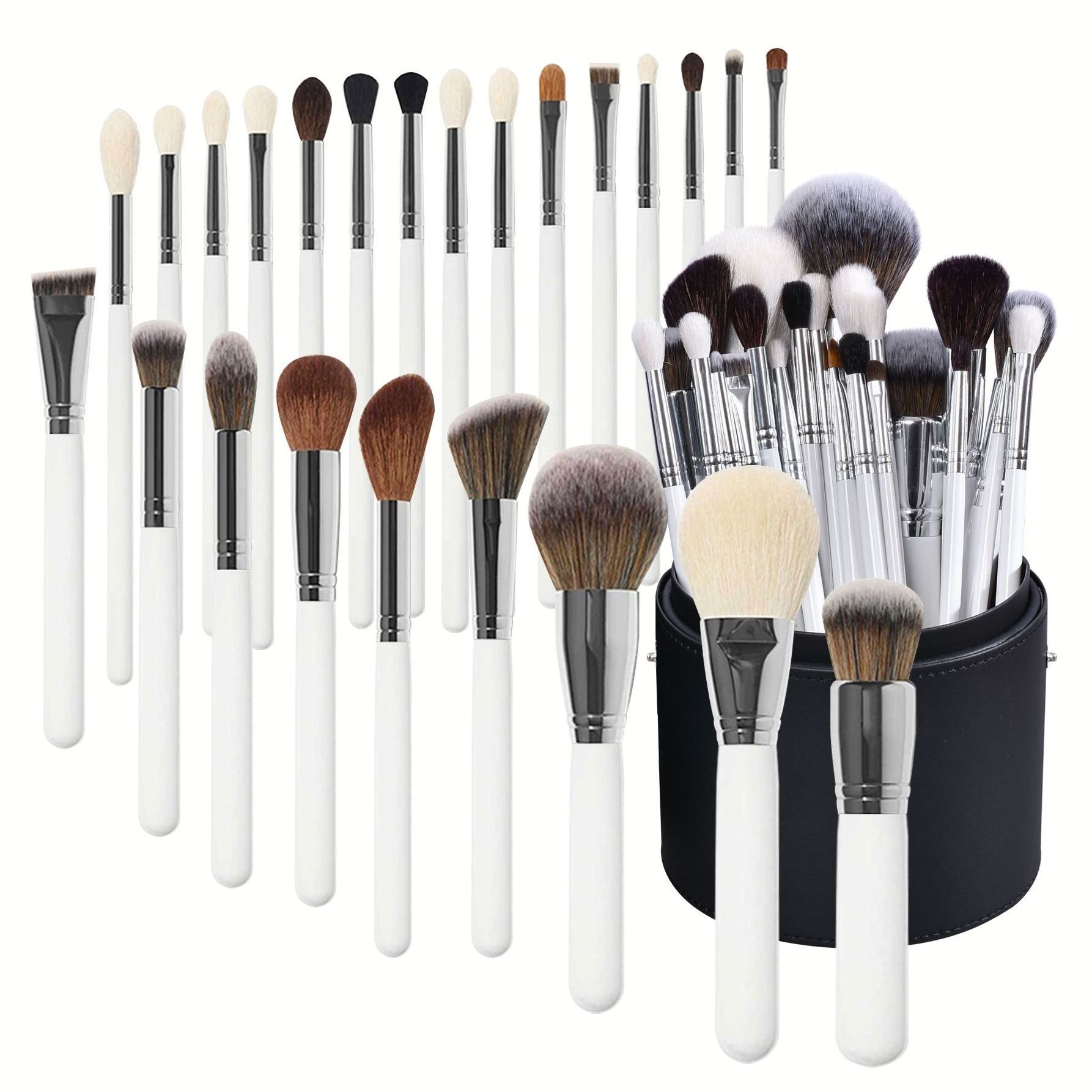 White wood handle high end makeup brushes full set face brushes bling makeup brushes with makeup bag