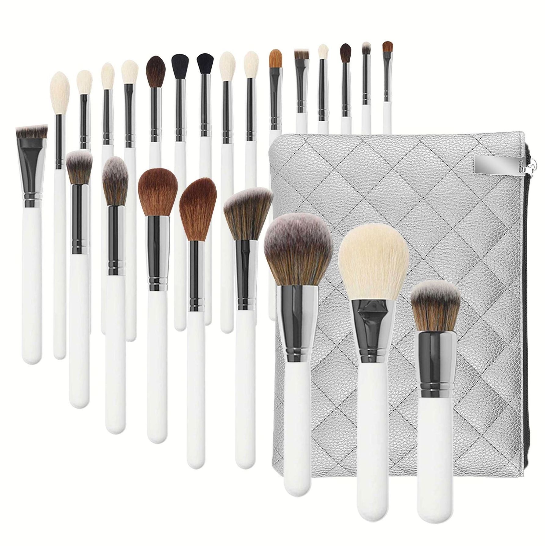 White wood handle high end makeup brushes full set face brushes bling makeup brushes with makeup bag