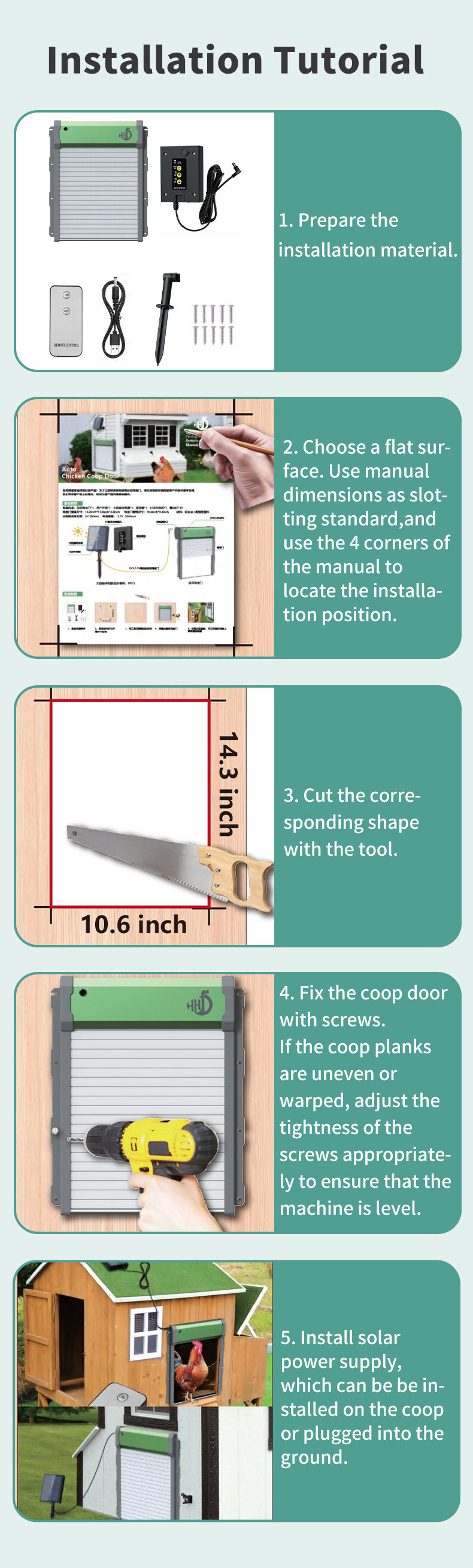 HHD Chickens Ducks Farm use Auto Chicken Coop Door with Timer Light Sensor