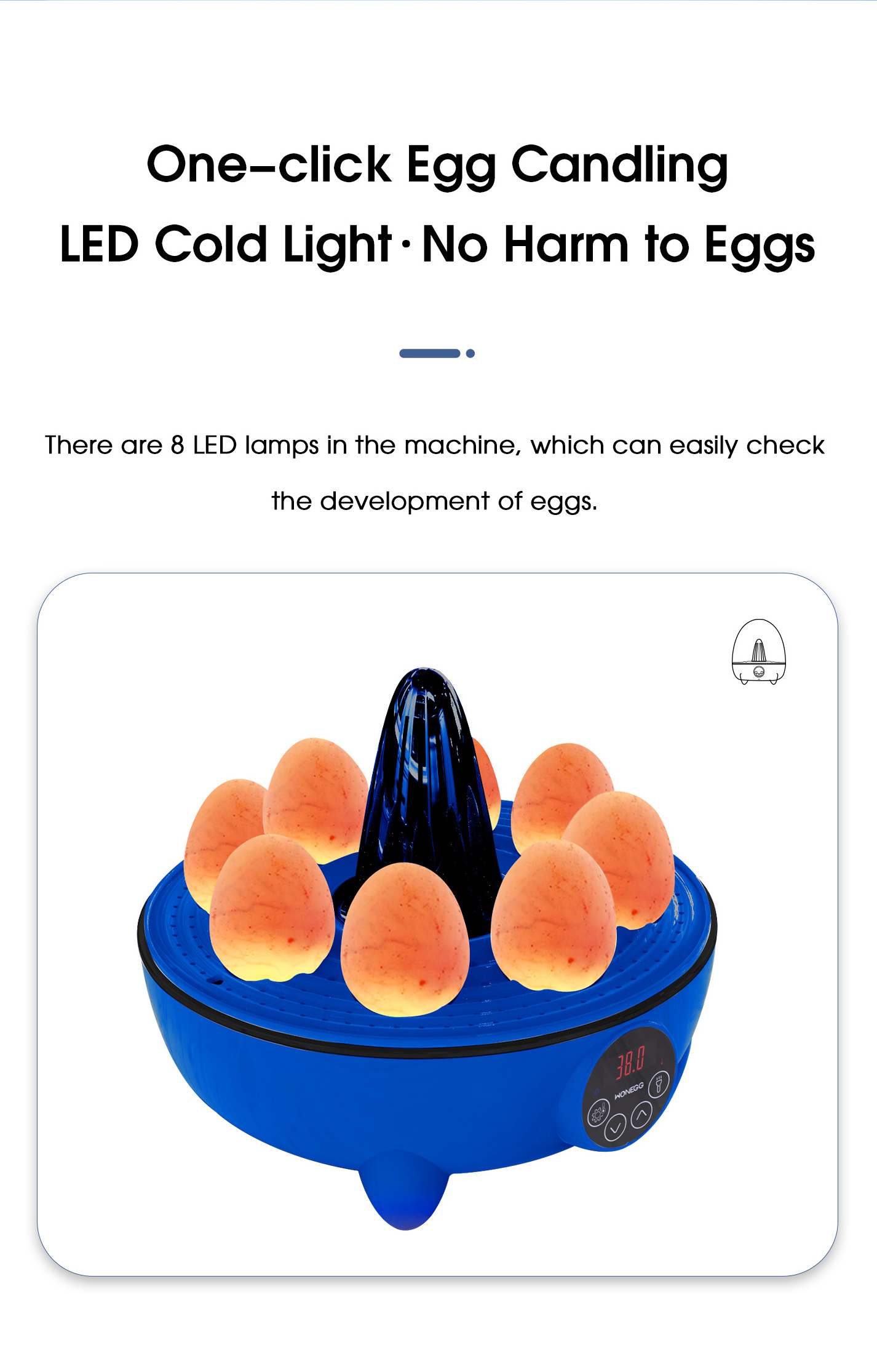 WONEGG Newest High Quality Egg Candler 8 Chicken incubator brooder egg hatching machine