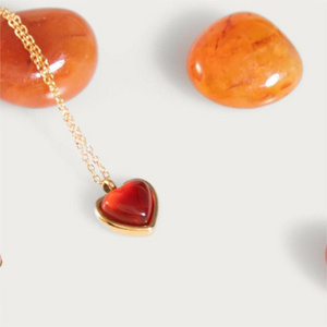 Fine Jewelry Sets Gold Plated Stainless Steel Natural Stone Red Agate Heart Necklace Earrings Design Jewelry For Women