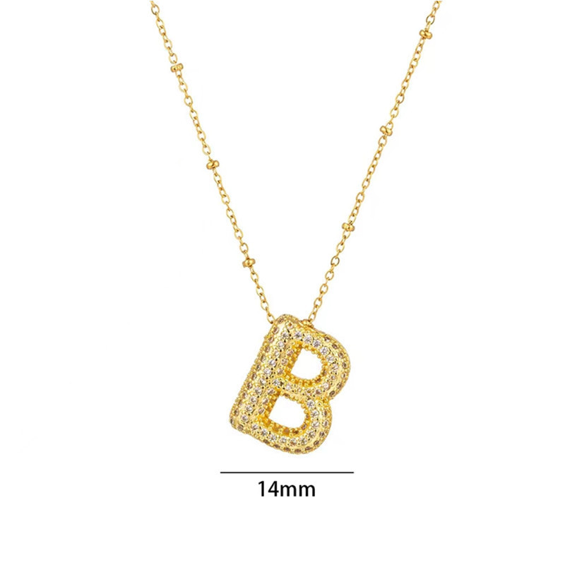 Stainless Steel Name Alphabet Necklace Ice Out Initial A~Z Cubic Zirconia Bubble Letter Charm Pendant Necklace