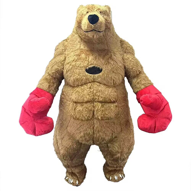 Furry Giant Boxing Bear Inflatable Costume Plush Brown Bear Costumes Mascot Adult Halloween Cosplay Suit