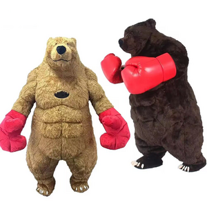 Furry Giant Boxing Bear Inflatable Costume Plush Brown Bear Costumes Mascot Adult Halloween Cosplay Suit