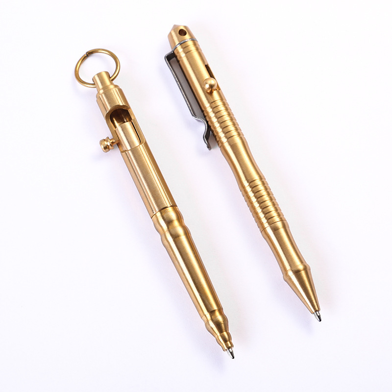 High Quality Heavy Out Door Cool Ball Pen Personalized Bolt Action Pen Sold Brass Man Travel Gifts Pen With Box