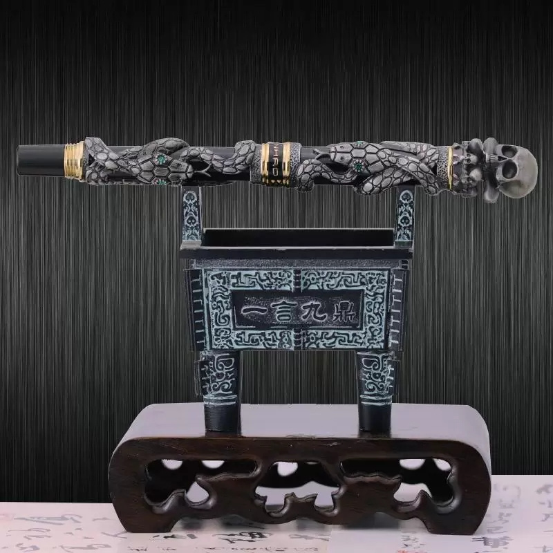 Jinhao Special Men Easter Gifts Sculpture Emboss Totem Antique Retro Solid Metal Black Snake Skull Head Fountain Pen Fine Nib